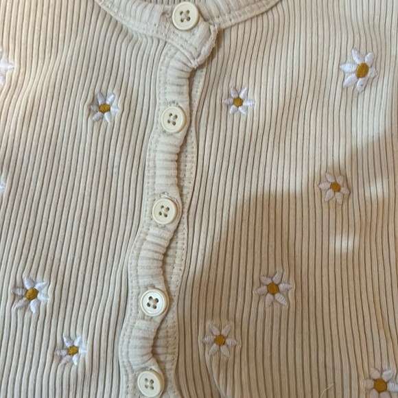 Woman tank top yellow Ribbed with buttons and flower pattern size xs - Picture 6 of 8